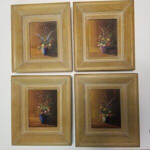 Vintage Set of 4 Original Artist Signed Floral Flower Still Life Paintings